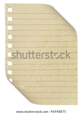 paper page notebook. textured isolated on the white backgrounds. collection