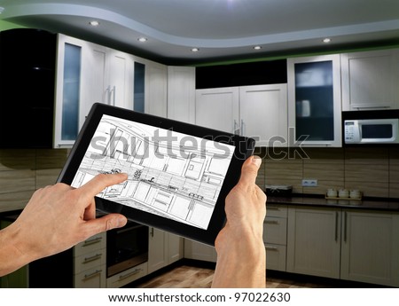 interior layout plan on tablet computer