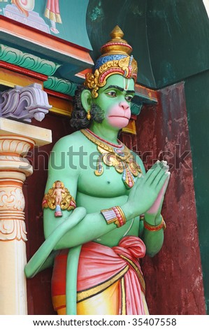 Hindu God Statue Guarding Temple