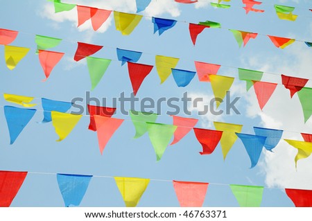 Triangular Colored Flags Fluttering
