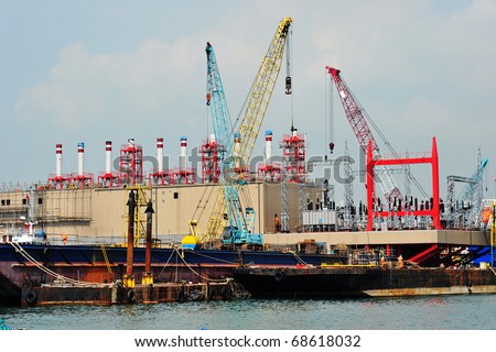 Ship Repair Yard With Cranes