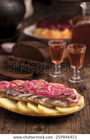 Russian style herring. Traditional Russian food.