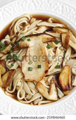 Russian style mushroom noodle. Traditional Russian food.