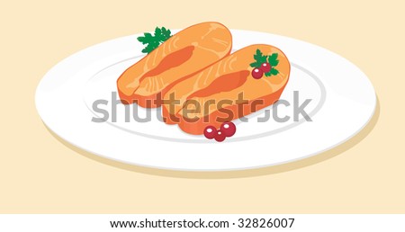Fish plate food dish cut vector