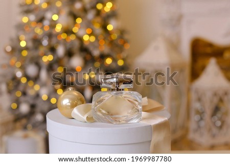 Generic perfume bottles in a gift set on christmas background