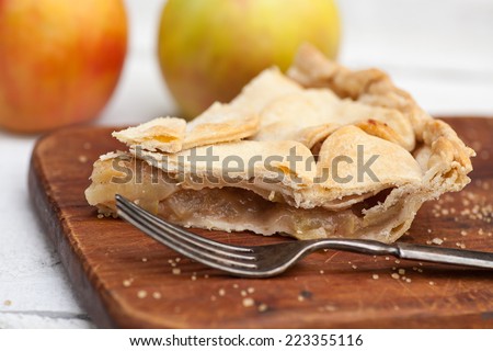 Slice of apple pie, heart crust topping