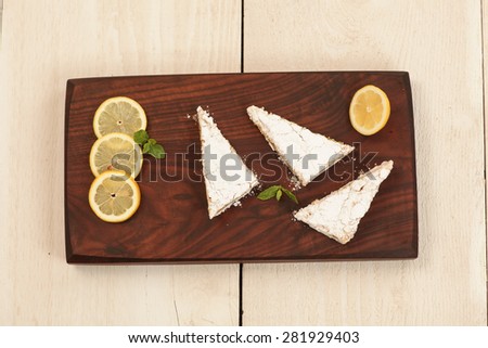 Lemon bars on a unique serving tray
