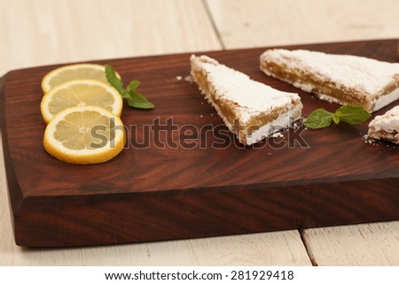 Lemon bars on a unique serving tray