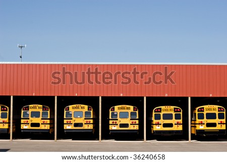 Buses in a garage