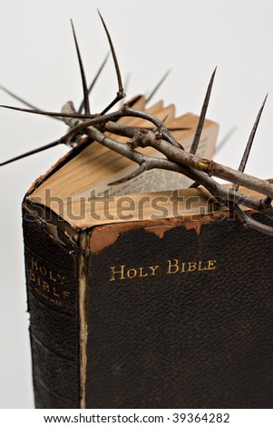 Jesus\' crown of thorns over the bible