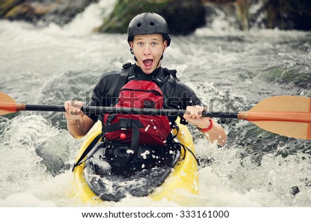 Funny expression on this whitewater kayaker.