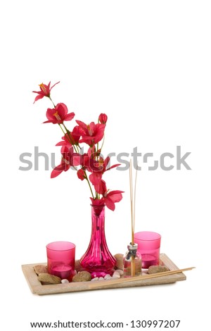 Pink home decoration with different accessories - isolated