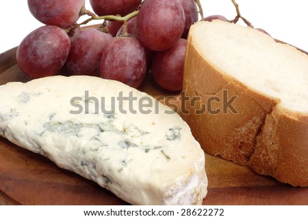 Mold cheese with grapes and bread