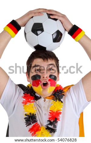 German soccer fan with ball - isolated on white background