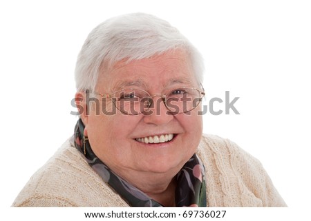 Portrait of a senior woman - isolated on white background, horizontal format