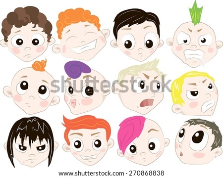 Set of cartoon people with different emotions
