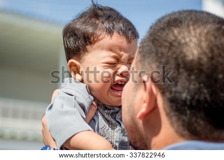 Asian little boy scared and cry