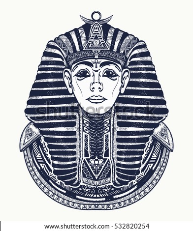 Pharaoh tattoo art, Egypt pharaoh graphic, t-shirt design. Great king of ancient Egypt. Tutankhamen mask tatoo. Egyptian golden pharaohs mask, ethnic style tattoo vector