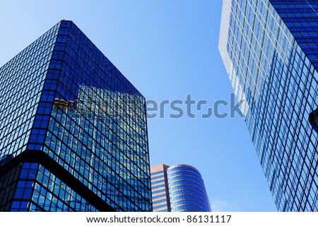 Central Hong Kong China. Abstract top of view modern skyscrapers under the sky blue toned
