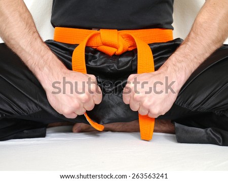 sitting fighter orange belt martial arts