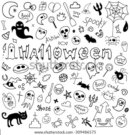 Doodle halloween holiday background. Halloween doodles elements. vector illustration