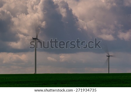 the movement of wind turbines at sunset 2