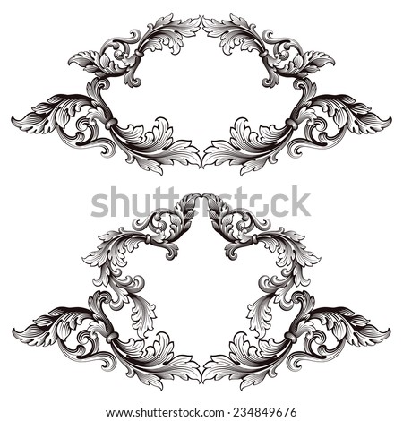 set vintage border frame baroque filigree engraving  with retro ornament pattern in antique style ornate decorative calligraphy design