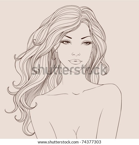 Beautiful Long Wavy Hair on Eps Fashion Beautiful Woman With Long Wavy Hair Stock Vector 74377303