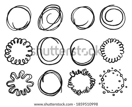 Scribble circle. Art hand drawn scribble circle shape icon isolated set on white background. circular doodle rounded element. Pencil or pen graffiti bubble or ball draft illustration
