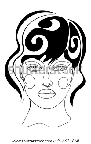 Contemporary line art style female portrait illustration.