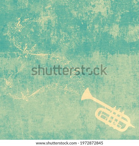 Abstract yellow trumpet design music themed textured illustration.