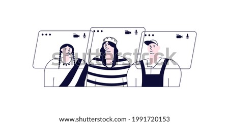 Video call connecting for keep social distancing. People have online meeting. Flat Art Rastered Copy illustration