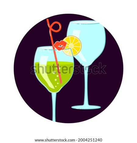 Exotic cocktail Social Media highlight icon. Shaped cocktail glass with straw for party decoration. Flat Art illustration
