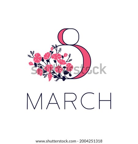 Greeting card of March 8. Postcard with text and flowers. Square banner for the International Women s Day. Flat Art illustration