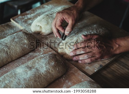 A closeup shot of the process of making bread