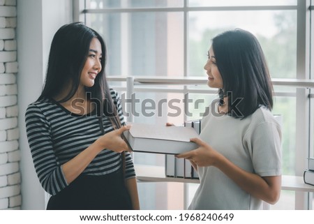 Young asian women lesbian lgbt couple with happy moment. LGBT lesbian couple together indoors concept.