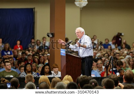 Bernie Sanders delivers a speech at the Medallion Center in Columbia South Carolina on August 21, 2015. Bernie touched on many topics such as immigration, education, and poverty.