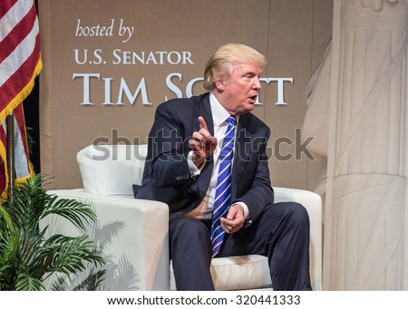 Sen. Tim Scott and Donald Trump held a Town Hall Meeting at the Koger Center on September 23, 2015 in Columbia S.C. Trump successfully connected to the full audience using his trademark humor.