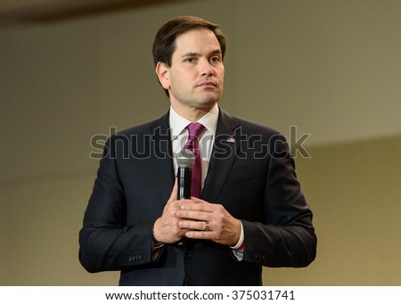 Columbia, South Carolina - February 10, 2016: Presidential candidate Marco Rubio(R) holds a political rally at the Columbia Metropolitan Convention Center with S.C. Senator Tim Scott.