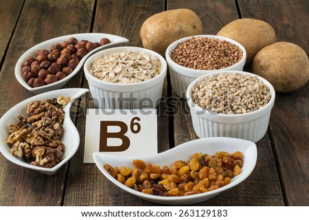 Ingredients rich in vitamin B6: potatoes, hazelnuts, walnuts, buckwheat, oatmeal, barley