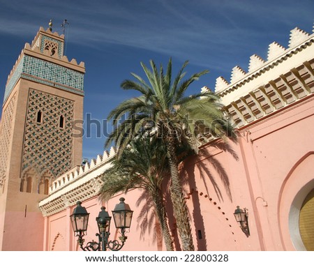 Palace and tower in Marrakech, Morocco
