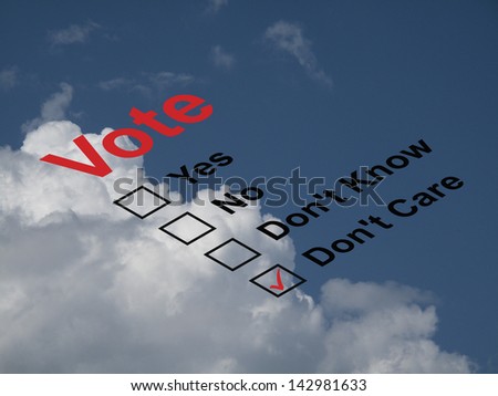 Ballot paper with the donÃ¢Â?Â?t care box ticked against a cloudy blue sky