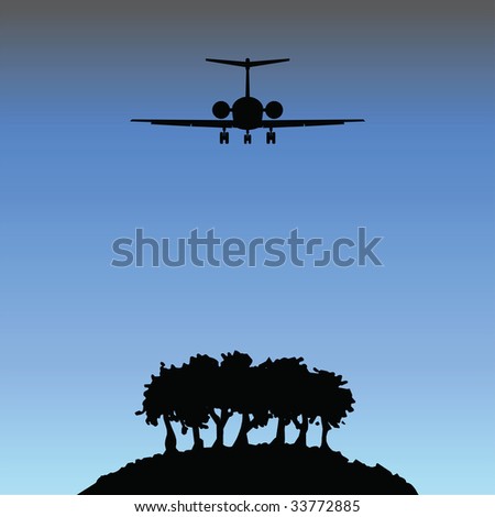 Remote Island with Airplane Flying Over