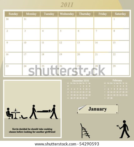 2011 calendar month of january. stock vector : 2011 Kevin series calendar for the month of January