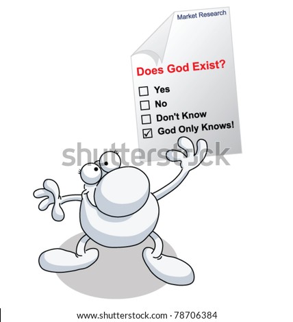 stock vector Man holding market research does God exist