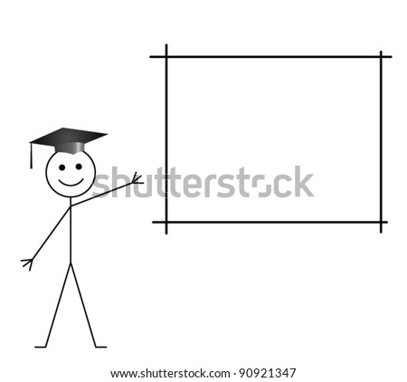 Stick Man Teacher With Blank Board For Own Text Or Graphics Stock 