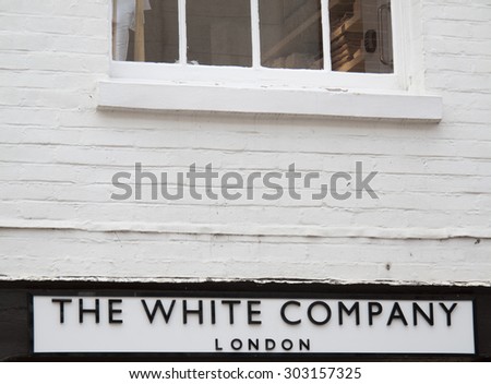 Winchester Market Street, Hampshire, England - July 31, 2015: The White Company of London ladies clothing retailer shop sign over store