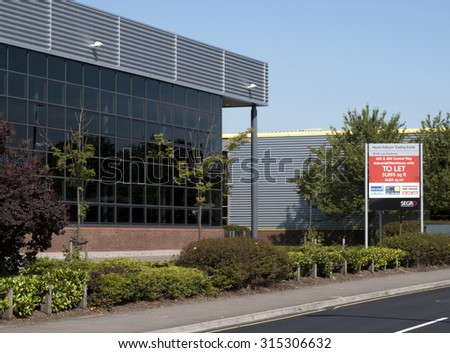 Feltham, Central Way, London, Middlesex, England - September 10, 2015: Estate agents industrial warehouse units to let sign