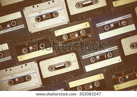 Audio cassette. Retro background