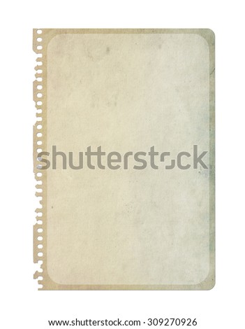 Vintage paper isolated on white. Notebook paper
